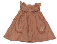 Světlehnědé manšestrové propínací šaty s kytičkami a volánky Next