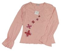 Nové - světlerůžové triko s motýlky Pulcino