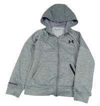 Šedá melírovaná thermo propínací mikina s logem a kapucí UNDER ARMOUR