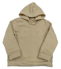 Béžová teplá mikina s 3D nápisy a kapucí