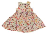 Smetanové plátěné šaty s motýlky a mašlí H&M