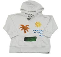 Nové - bílá oversize mikina s palmou a sluníčkem a kapsou a kapucí PRIMARK
