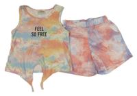 2set - Barevný batikovaný crop top s nápisy + teplákové kraťasy LC WaIKIKI