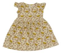 Světlebéžovo-hnědé vzorované šaty se Simbou a volánky Disney