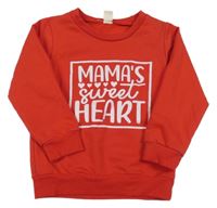 Červená mikina s nápisy a srdíčky 