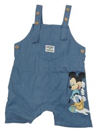 Modré riflové laclové kraťasy s Mickey a Donaldem a kapsou Disney