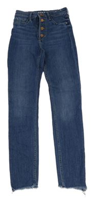 Modré high waist skinny fit teplákové rifle H&M