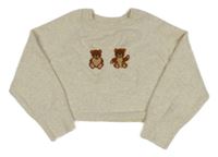 Smetanovo-pudrový melírovaný crop svetr s medvídky PRIMARK