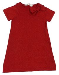 Červené třpytivé svetrové šaty s mašlí zn. H&M