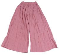 Růžové pruhované wide leg kalhoty Shein