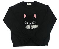 Černý třpytivý svetr s kočkou H&M