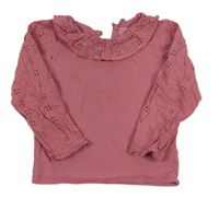 Starorůžové triko s madeirou a límečkem Primark