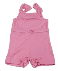 Růžový žebrovaný bavlněný kraťasový overal s volánky Primark