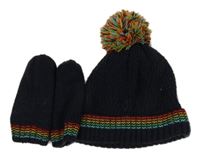 2set - Tmavomodrá pletená čepice s bambulí + rukavice F&F