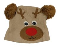 Hnědá čepice s bambulemi - sob