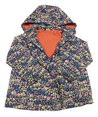 Tmavomodrá květovaná šusťáková jarní bunda s kapucí zn. George