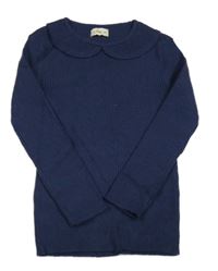 Tmavomodrý žebrovaný lehký svetr s límečkem F&F