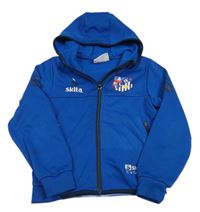 Safírová sportovní propínací mikina s potiskem a kapucí