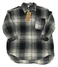 Nové - Černo-šedé kostkované propínací košilové oversize šaty Next