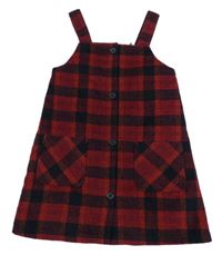 Červeno-černé kostkované vlněné propínací šaty F&F