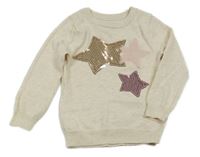 Světlebéžový melírovaný lehký svetr s hvězdami s flitry Primark
