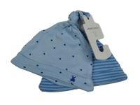 Nové - 2x bavlněná čepice - modrá pruhovaná + světlemodrá s hvězdami Dunnes