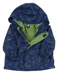 Tmavomodrá nepromokavá lehce zateplená bunda s dinosaury a kapucí Ergee