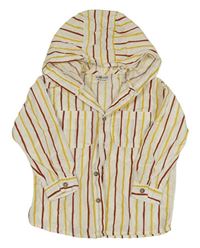 Smetanovo-vínovo-žlutá pruhovaná košile s kapucí So Cute