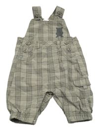 Hnědé kostkované plátěné podšité laclové kalhoty s medvědem C&A