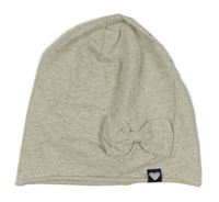 Světlešedá melírovaná čepice s kamínky a mašlí