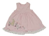 Růžové bavlněné šaty s králíkem a květy Nutmeg