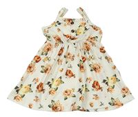 Smetanové květované šaty s knoflíky Shein