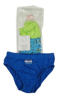 Nové - 3x slipy - modré s nápisem + limetkové s nápisem + modré s obrázky Primark