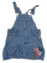 Modré riflové laclové šaty s výšivkami květin a motýlů