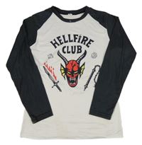 Bílo-černé triko s potiskem - Hellfire Club - Stranger Things