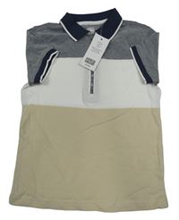 Nové - Tmavomodro-bílo-béžové polo tričko F&F