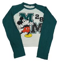 Mátovo-tmavozelené crop triko s Mickeym Disney