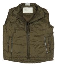 Khaki šusťáková zateplená vesta s výšivkou Kiki&Koko