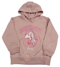 Starorůžová mikina s jednorožcem a kapucí zn. Primark