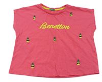 Neonově růžové crop tričko s ananasy zn. Benetton