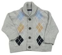 Šedý lehký propínací károvaný svetr zn. Mothercare