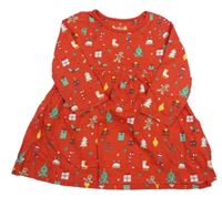 Červené šaty s vánočními obrázky Peacocks
