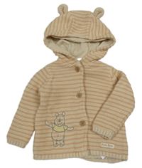 Smetnaovo-meruňkový pruhovaný propínací podšitý svetr s kapucí Disney