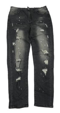 Černé flekaté skinny rifle s dírami shein