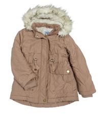 Starorůžová šusťáková zimní bunda s kapucí s kožešinou Primark