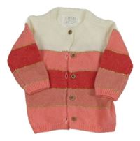 Růžovo-bílo-zlatý pruhovaný propínací svetr F&F