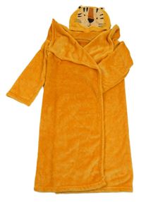 Oranžová plyšová televizní deka s kapucí - tygr