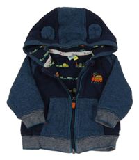 Tmavomodrá propínací mikina s výšivkou a kapucí baker