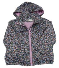 Černo-fialová květovaná šusťáková jarní bunda s kapucí H&M