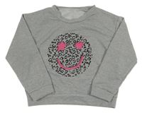 Šedá melírovaná crop mikina se smajlíkem 